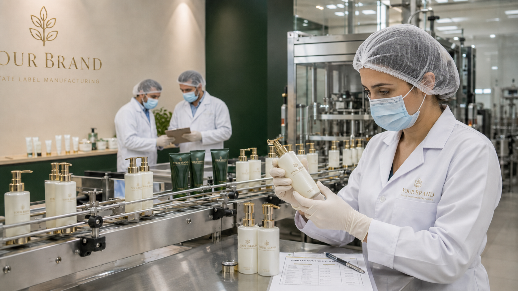 Quality control inspection on a cosmetic production line
